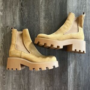 Zara Women Beige Split Leather Lug Platform Ankle Boots Suede Size US 11 / EU 42